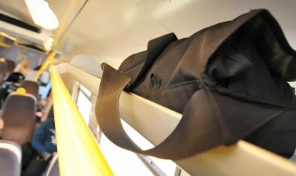 A bag in storage on a Merseyrail train. 