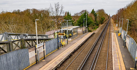 The railway tracks at Eastham Rake station. 