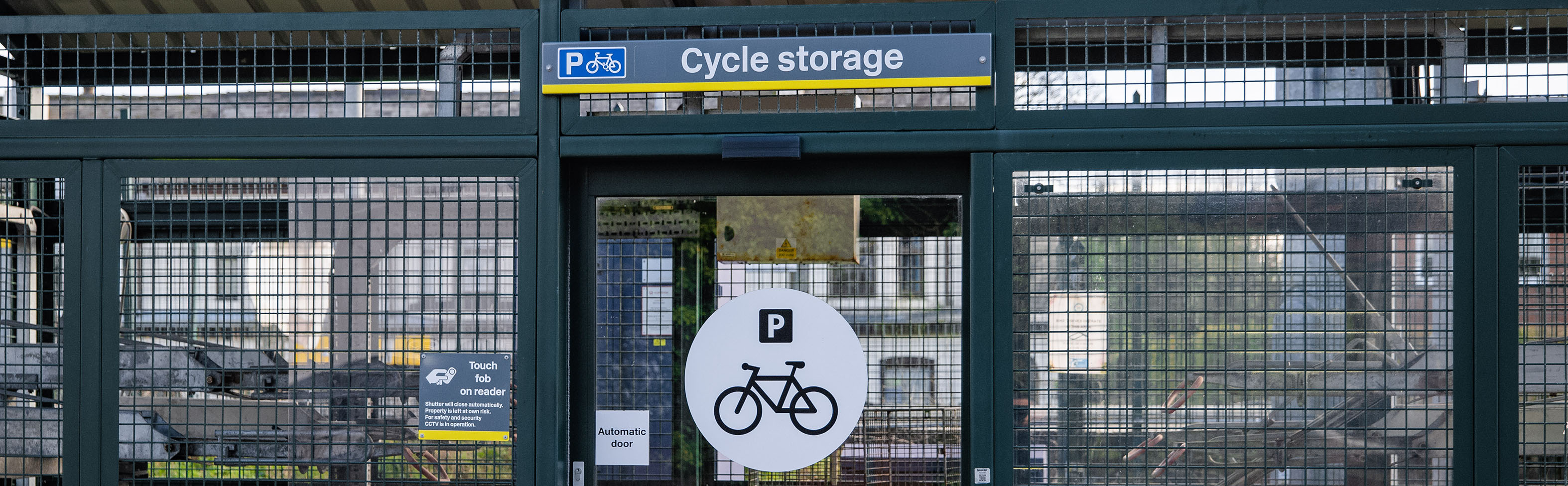 A cycle storage unit at a station. 