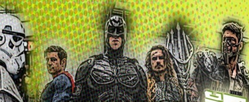 Five comic book characters with a comic book image effect.