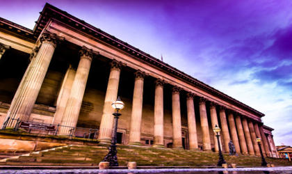 St Georges Hall. There is a dark blue sky