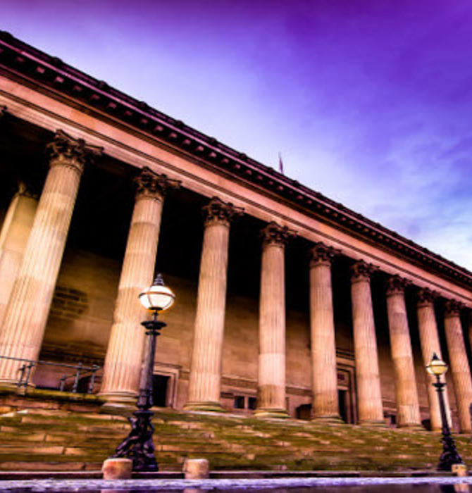 St Georges Hall. There is a dark blue sky